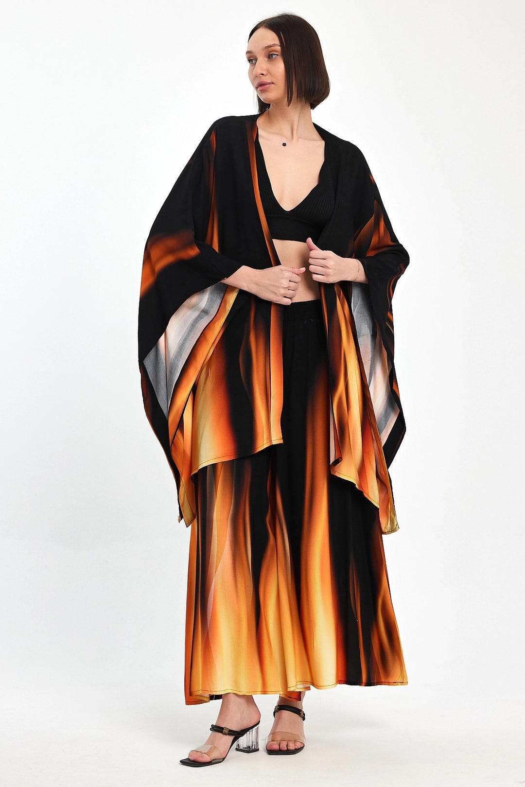 Maxi Boy Orange Gradient Patterned Pants and Kimono Woven Top Set BCVL-24975 - Martigues