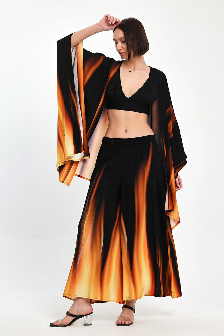 Maxi Boy Orange Gradient Patterned Pants and Kimono Woven Top Set BCVL-24975 - Martigues