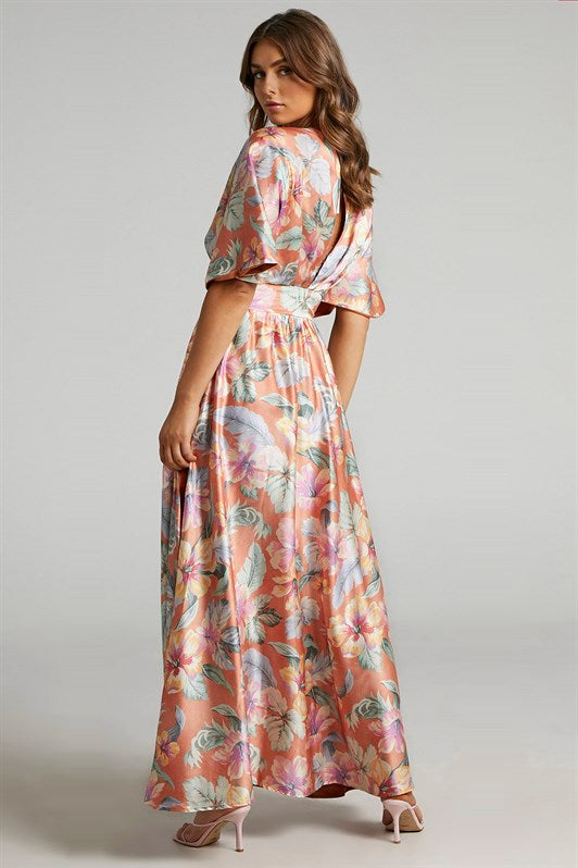 MDX Orange Patterned Slit Detail Long Dress MG1698 - Stourbridge