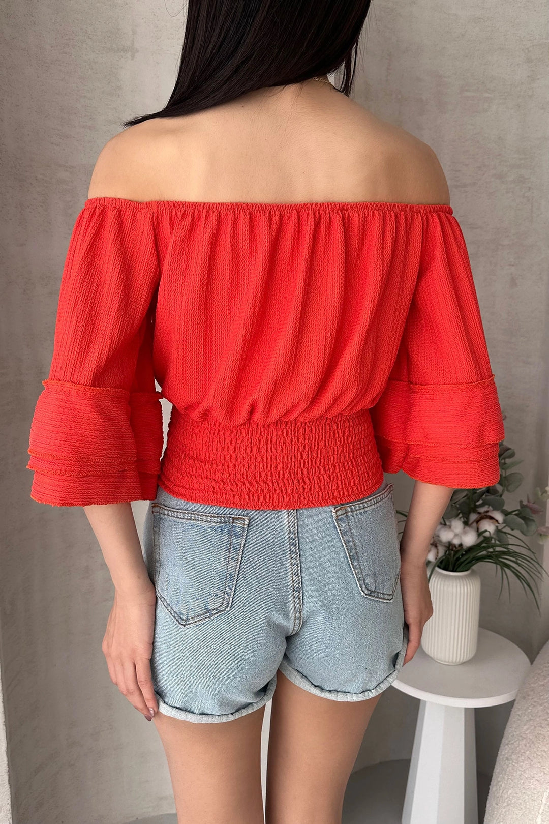 Orange Madonna Collar Ruffled Blouse BCDF-252197 - Dráma
