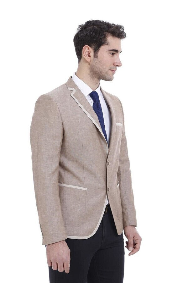 WSS Two Buttons Brown Linen Jacket   - Leander