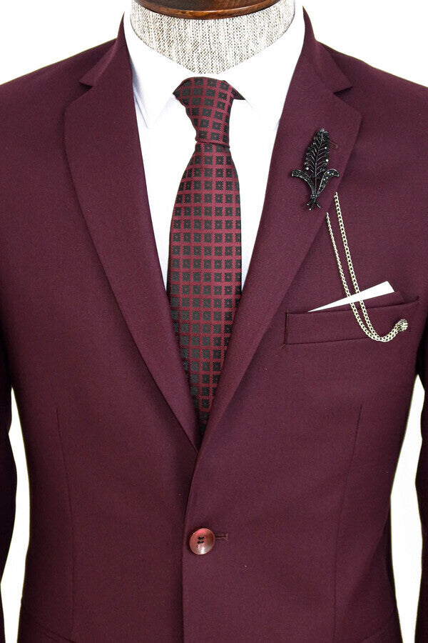 WSS Two Buttons Two Piece Burgundy Men Suit  - Whitley Bay