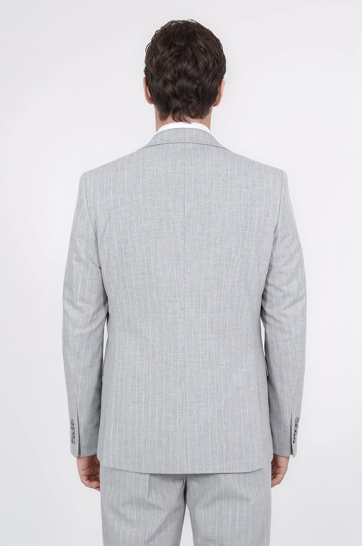 WSS Pinstripe Single Button Vested Light Grey Men's Suit –  - El Puerto de Santa María