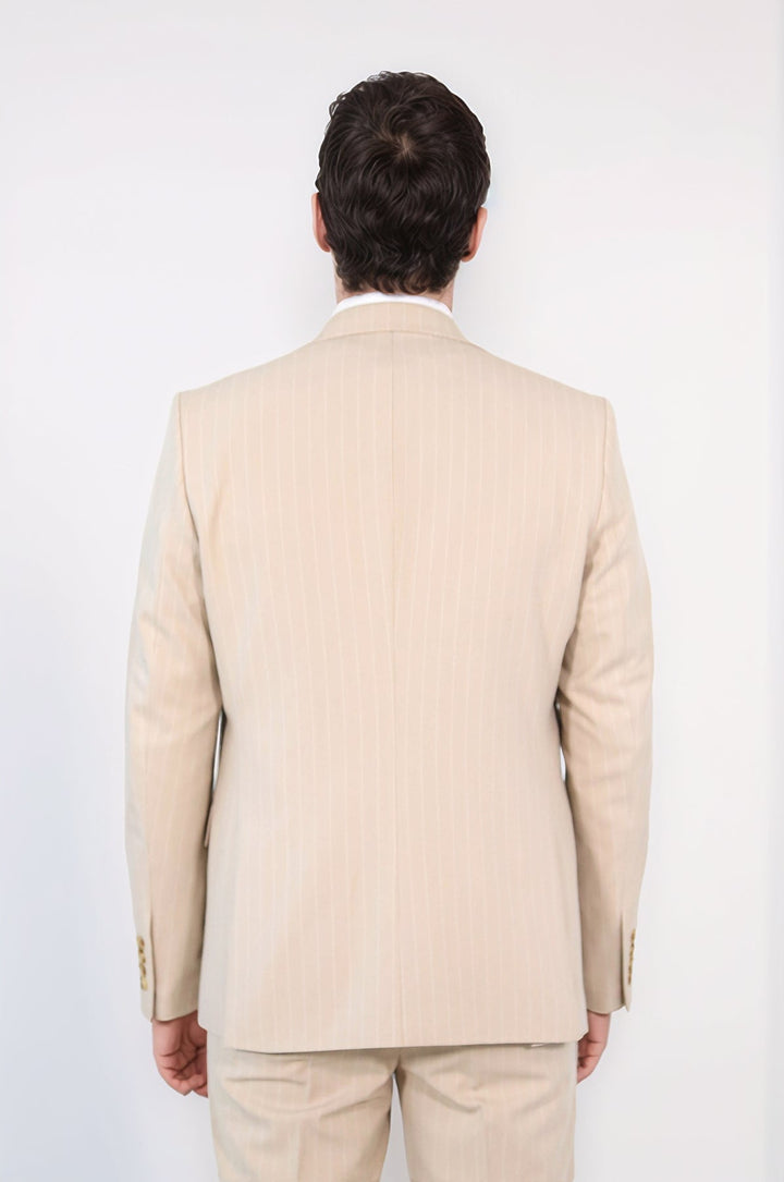 WSS Pinstripe Single Button Vested Cream Men's Suit –  - Burleson