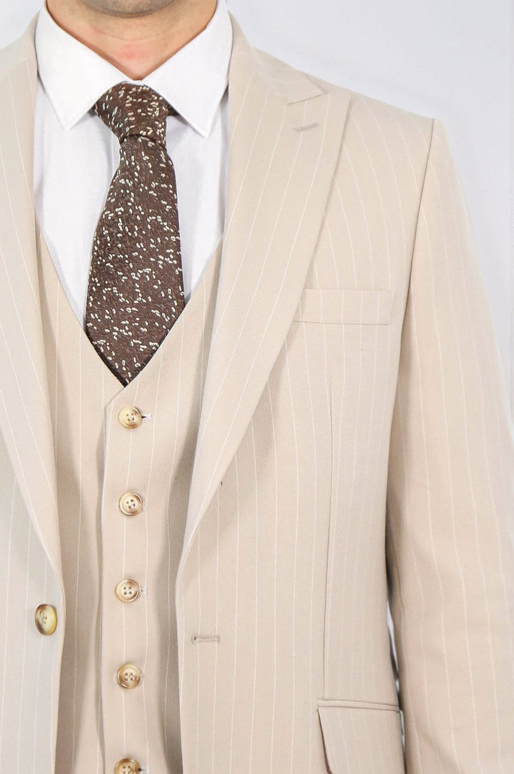 WSS Pinstripe Single Button Vested Cream Men's Suit –  - Burleson