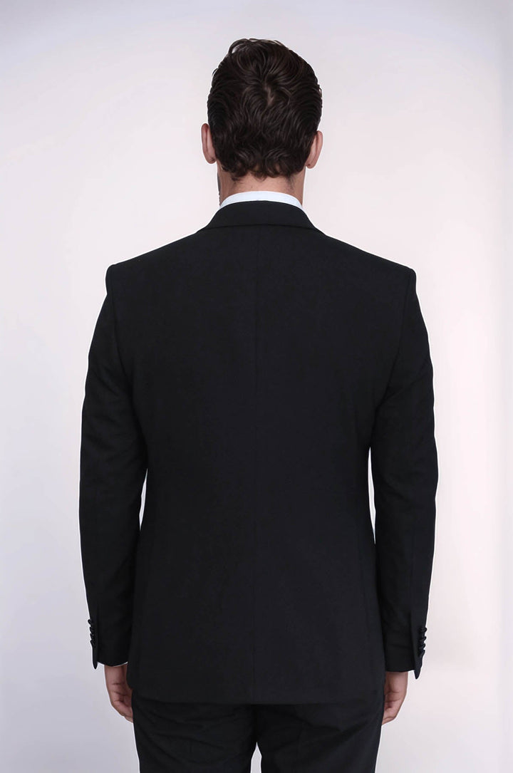 WSS Classic Black Tuxedo Suit with Satin Peak Lapel and Waistcoat –  - San Severo