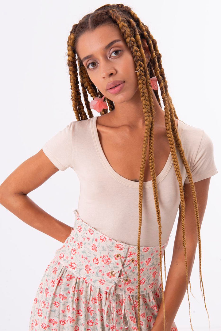 BSL Women U Neck Short Sleeve Top - Minden