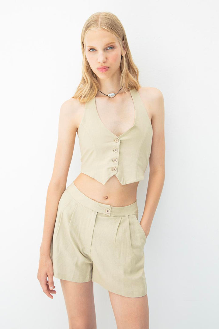 BSL Women Linen Fit Crop Vest - Lauderhill