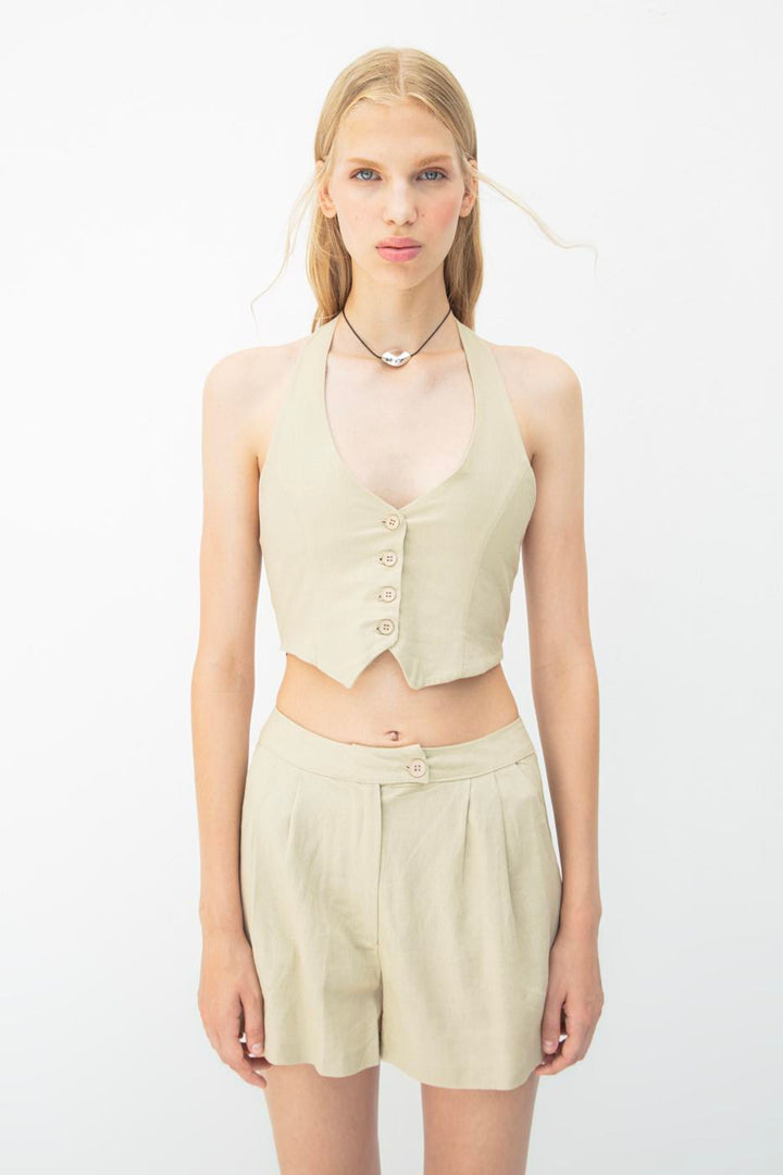 BSL Women Linen Fit Crop Vest - Lauderhill