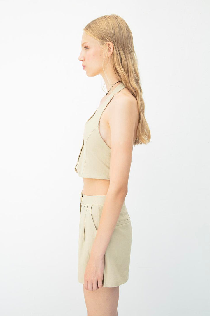 BSL Women Linen Fit Crop Vest - Lauderhill