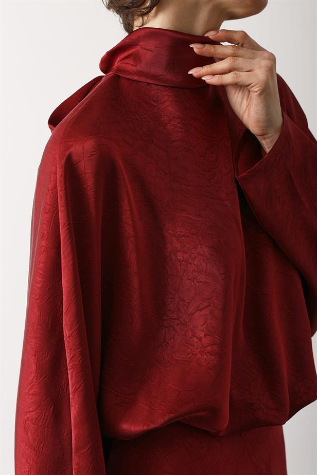 RYN BACK TIED LONG SATIN DRESS - Burgundy - Guildford