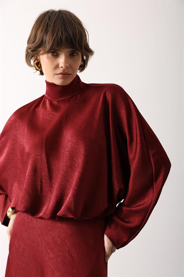 RYN BACK TIED LONG SATIN DRESS - Burgundy - Guildford