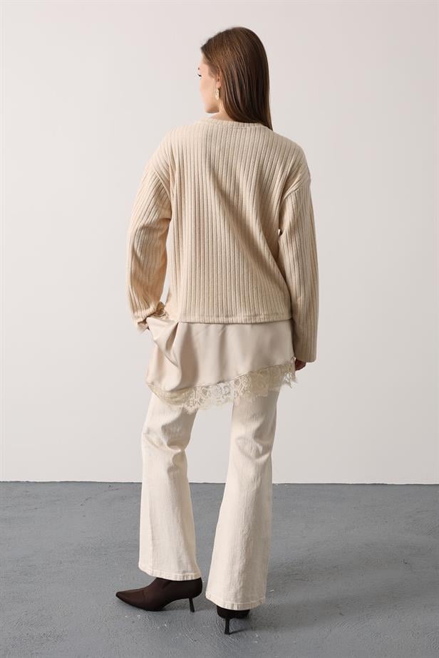 RYN ASYMMETRIC LACE BLOUSE - Beige - Columbia