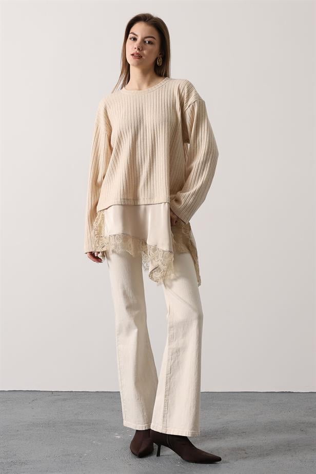 RYN ASYMMETRIC LACE BLOUSE - Beige - Columbia