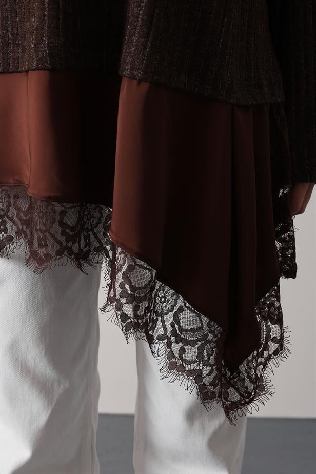 RYN ASYMMETRIC LACE BLOUSE - Brown - Casa Grande