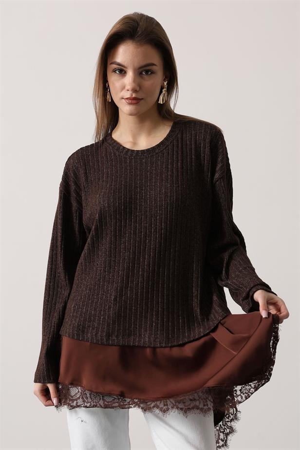 RYN ASYMMETRIC LACE BLOUSE - Brown - Casa Grande