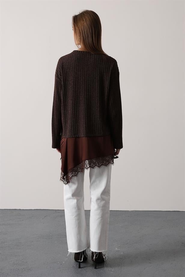 RYN ASYMMETRIC LACE BLOUSE - Brown - Casa Grande
