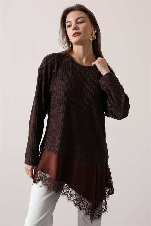 RYN ASYMMETRIC LACE BLOUSE - Brown - Casa Grande