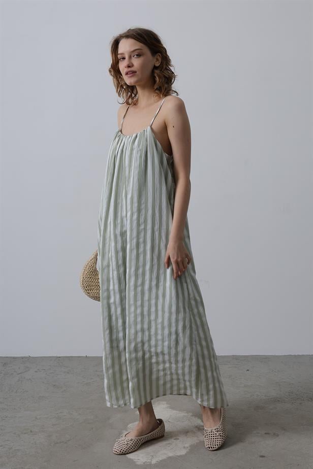 RYN Hanging Line Pattern Dress - Khaki - Gela