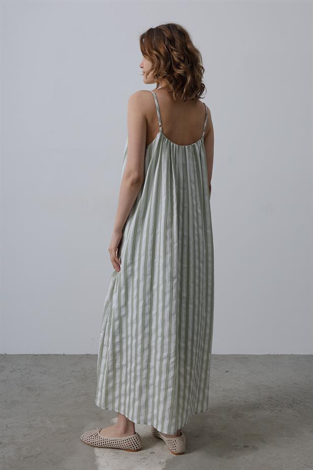 RYN Hanging Line Pattern Dress - Khaki - Gela