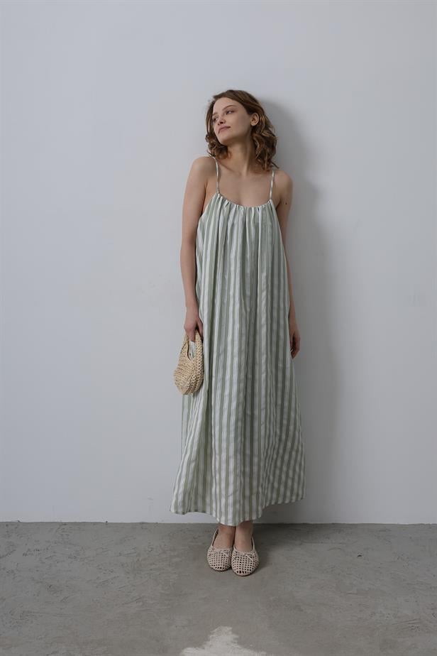 RYN Hanging Line Pattern Dress - Khaki - Gela