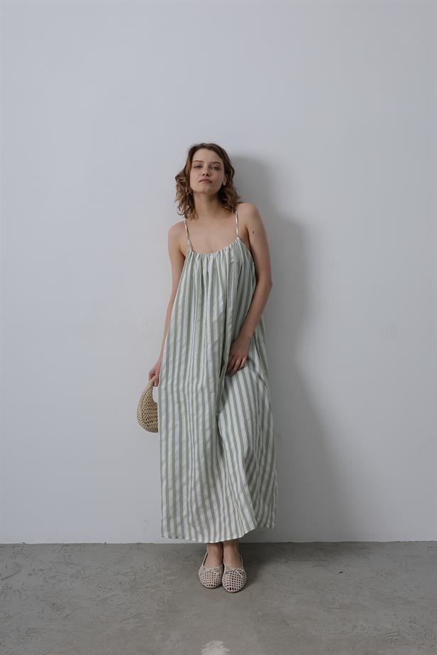 RYN Hanging Line Pattern Dress - Khaki - Gela