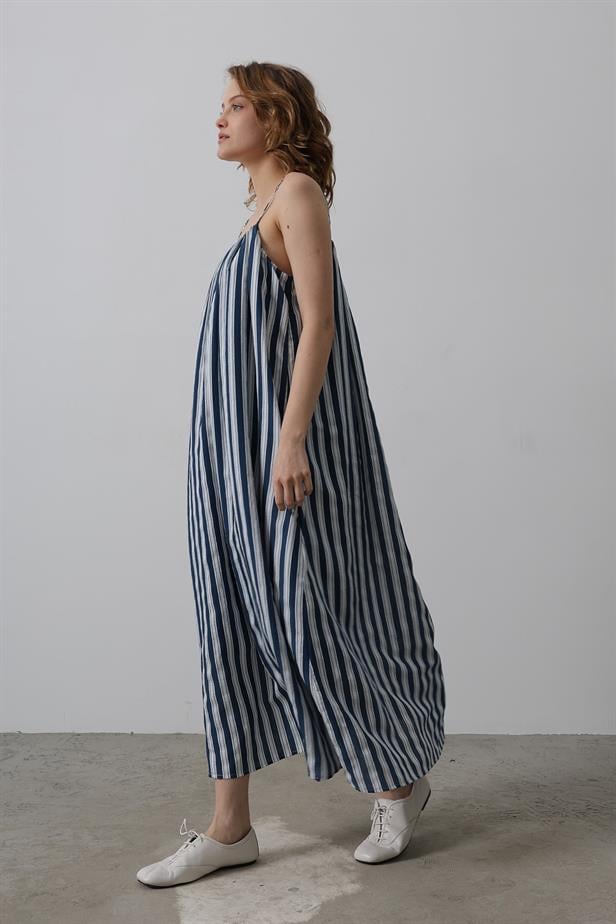 RYN Hanging Line Pattern Dress - Navy Blue - Champigny-sur-Marne