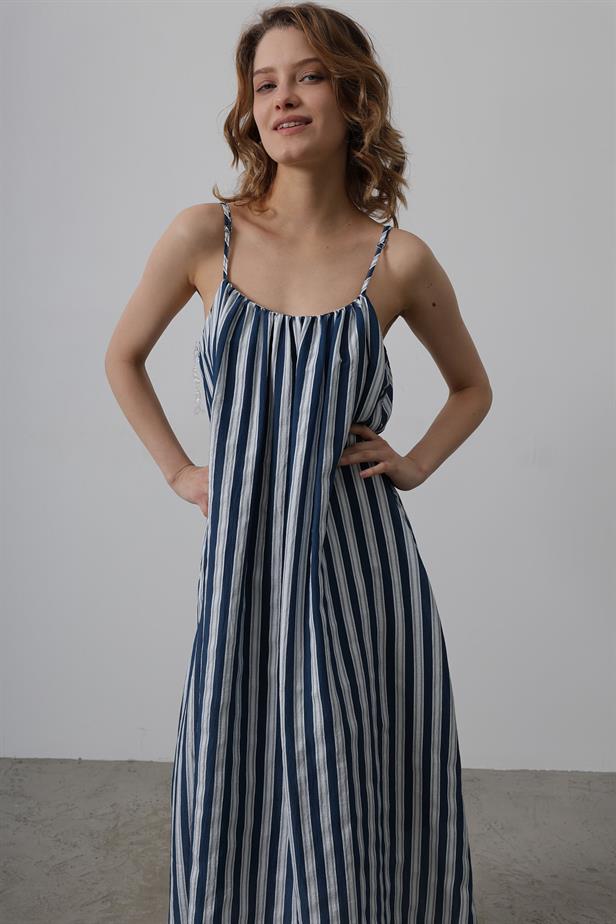 RYN Hanging Line Pattern Dress - Navy Blue - Champigny-sur-Marne