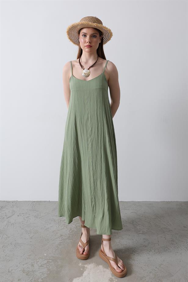 RYN Strappy Long Bell Dress - Khaki - Herne