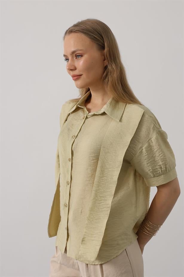 RYN Scarf Detailed Half Sleeve Shirt - Olive Green - Six-Fours-les-Plages