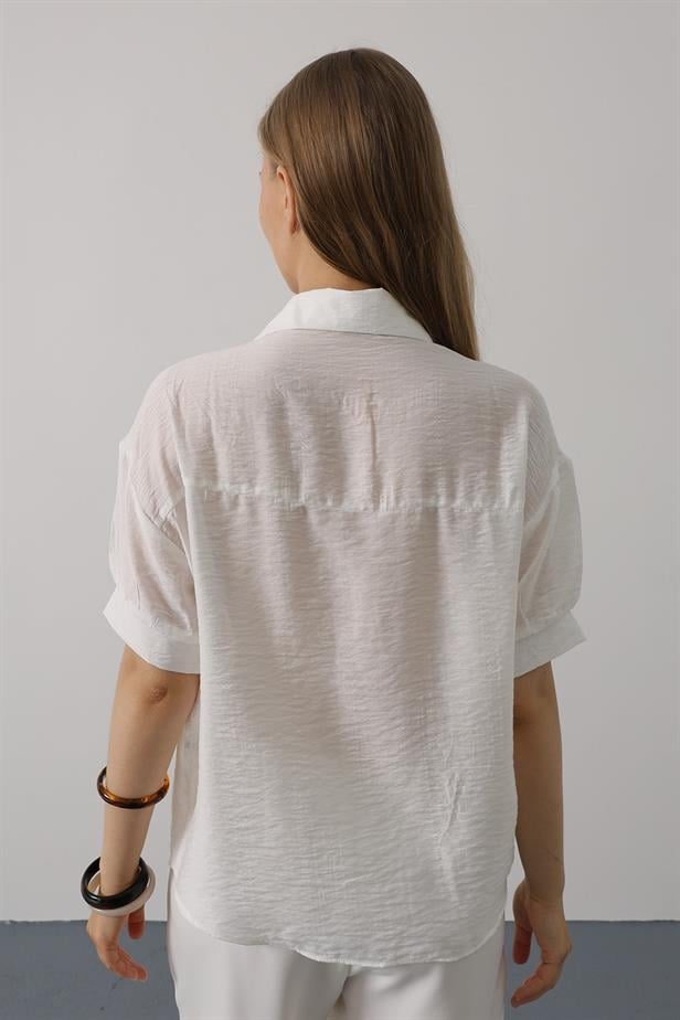 RYN Scarf Detailed Half Sleeve Shirt - White - Brunswick