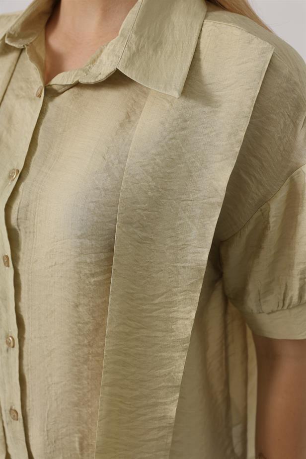 RYN Scarf Detailed Half Sleeve Shirt - Olive Green - Six-Fours-les-Plages