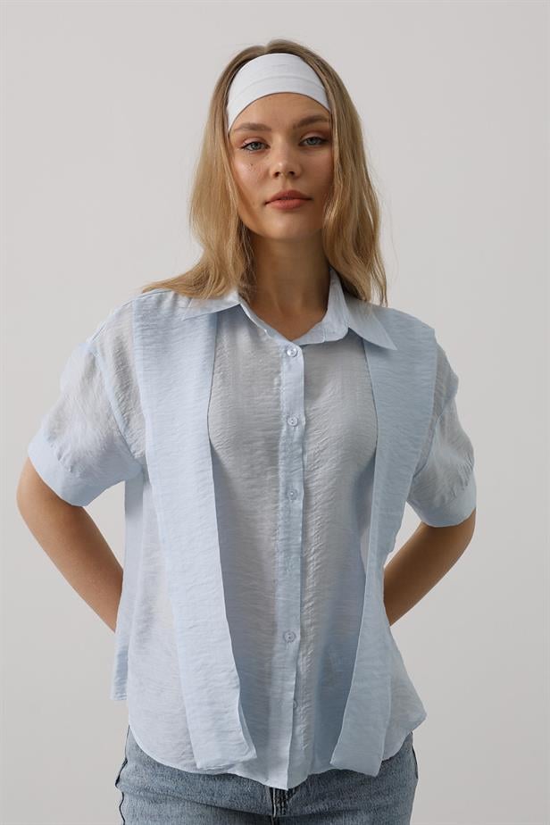 RYN Scarf Detailed Half Sleeve T-shirt - Baby Blue - Leduc