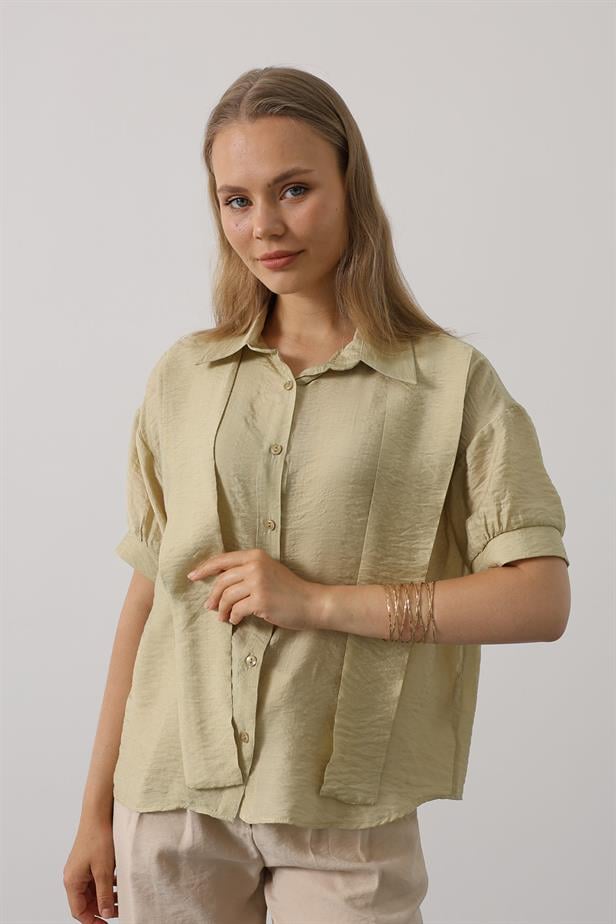 RYN Scarf Detailed Half Sleeve Shirt - Olive Green - Six-Fours-les-Plages