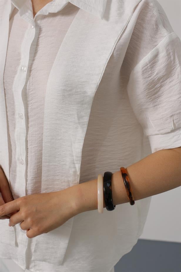 RYN Scarf Detailed Half Sleeve Shirt - White - Brunswick