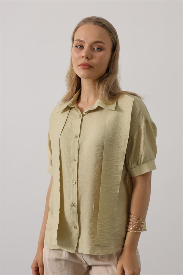 RYN Scarf Detailed Half Sleeve Shirt - Olive Green - Six-Fours-les-Plages
