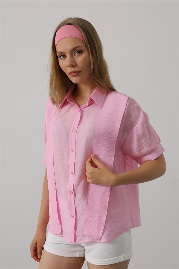 RYN Scarf Detailed Half Sleeve Shirt - Pink - San Donà di Piave