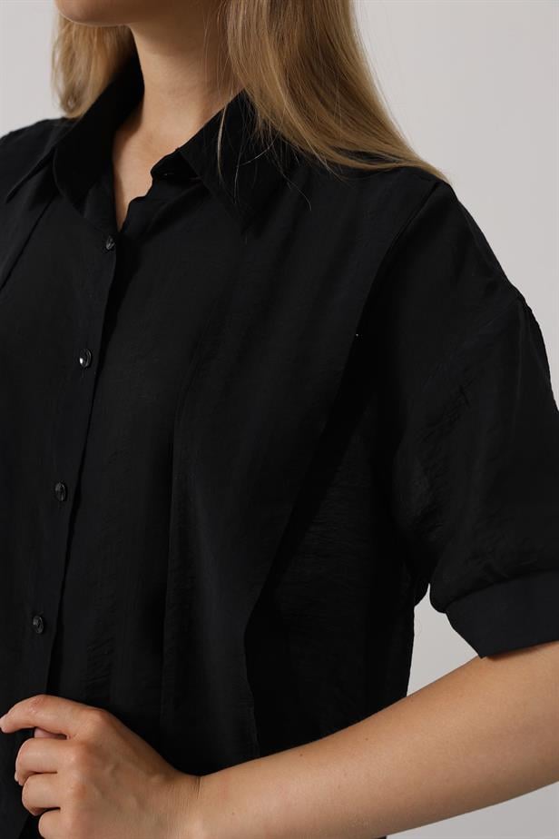 RYN Scarf Detailed Half Sleeve Shirt - Black - Pozzuoli