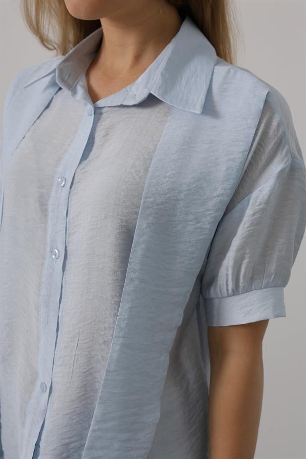 RYN Scarf Detailed Half Sleeve T-shirt - Baby Blue - Leduc