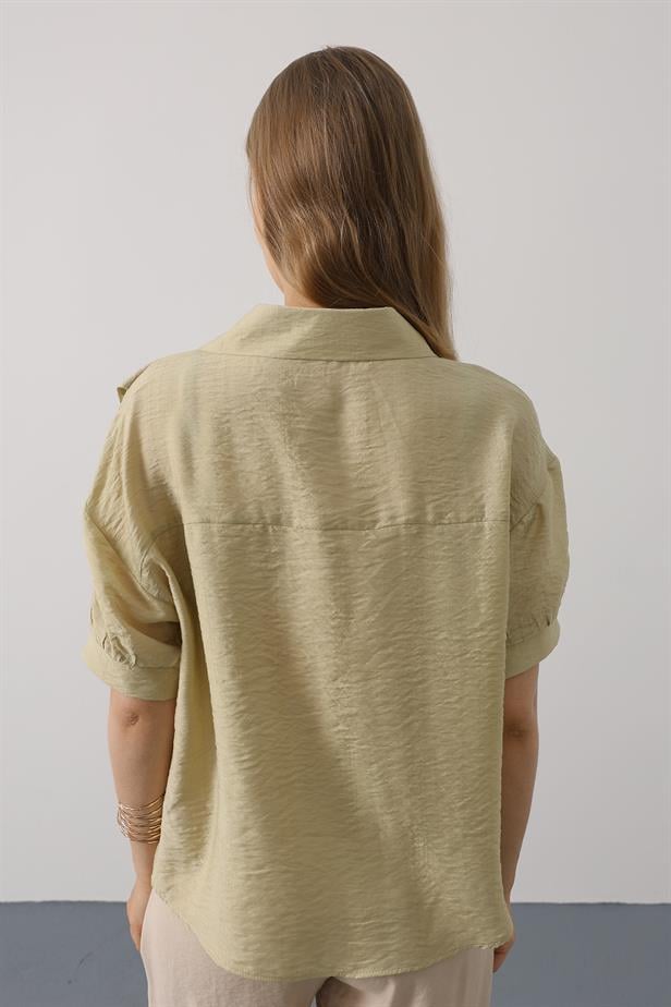 RYN Scarf Detailed Half Sleeve Shirt - Olive Green - Six-Fours-les-Plages