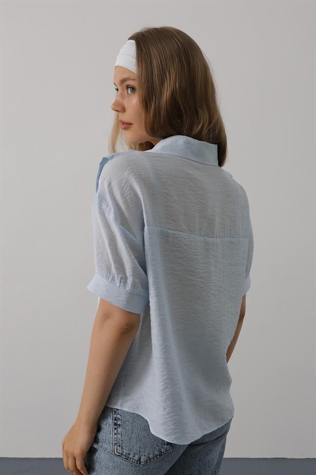 RYN Scarf Detailed Half Sleeve T-shirt - Baby Blue - Leduc