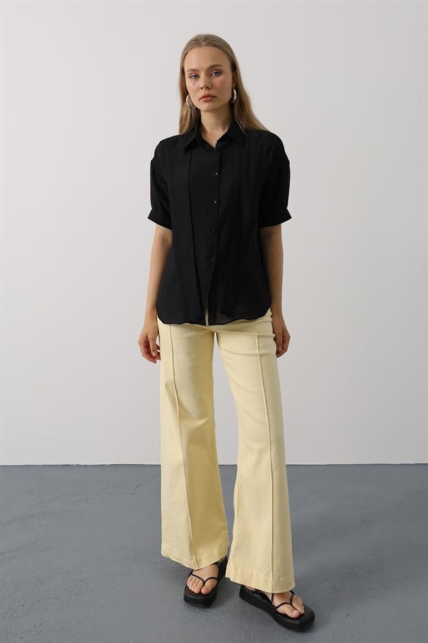 RYN Scarf Detailed Half Sleeve Shirt - Black - Pozzuoli