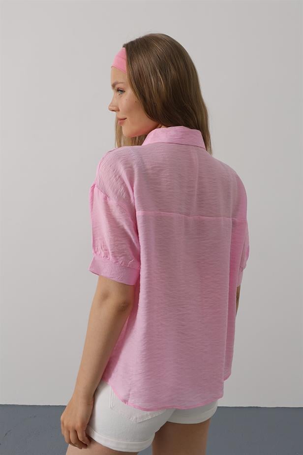 RYN Scarf Detailed Half Sleeve Shirt - Pink - San Donà di Piave