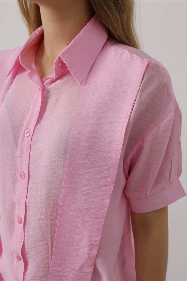 RYN Scarf Detailed Half Sleeve Shirt - Pink - San Donà di Piave