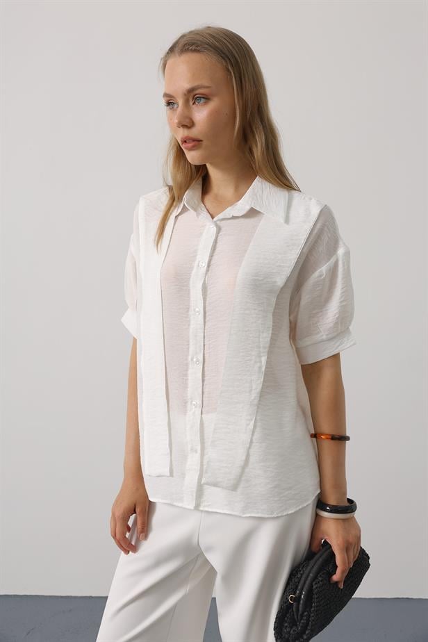 RYN Scarf Detailed Half Sleeve Shirt - White - Brunswick