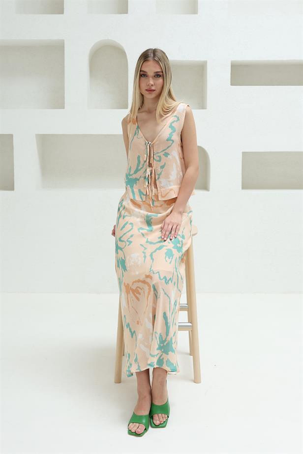 RYN Lace-Up Blouse Skirt Set - Powder - Draguignan