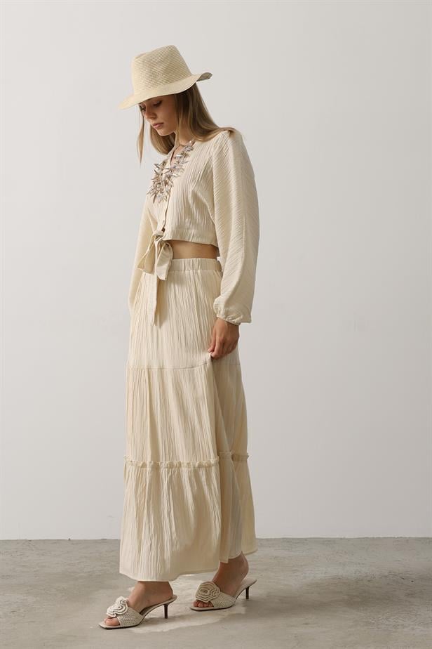 RYN Balloon Sleeve Skirt Suit - Stone - Beauvais
