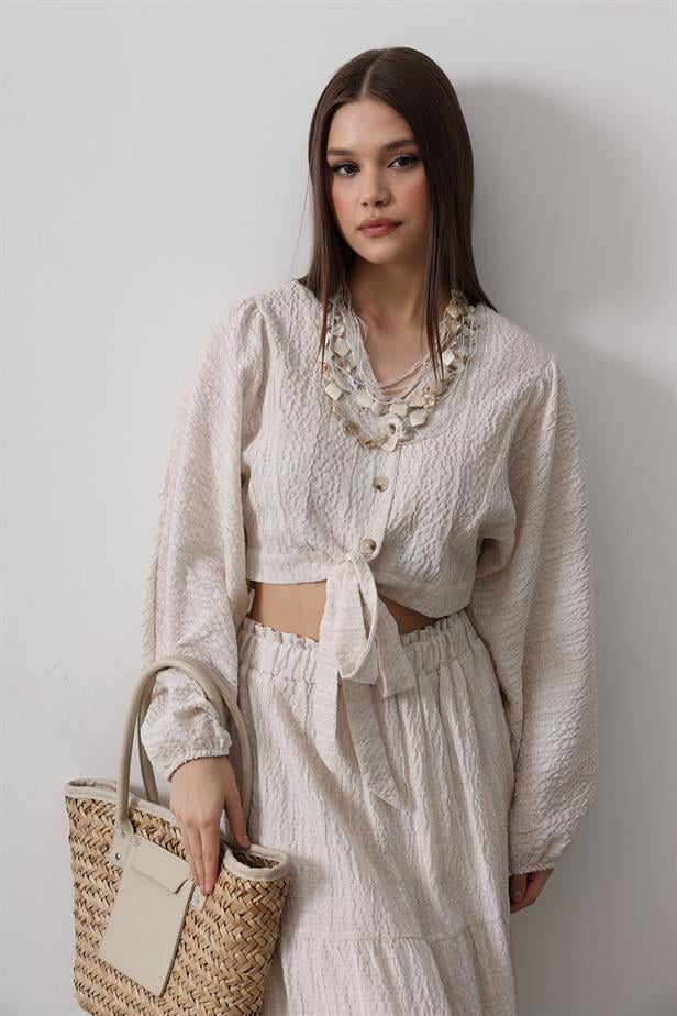 RYN Balloon Sleeve Skirt Suit - Beige - Hatfield