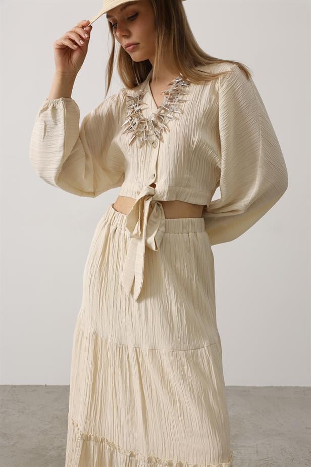 RYN Balloon Sleeve Skirt Suit - Stone - Beauvais