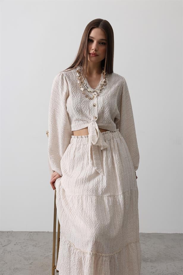RYN Balloon Sleeve Skirt Suit - Beige - Hatfield